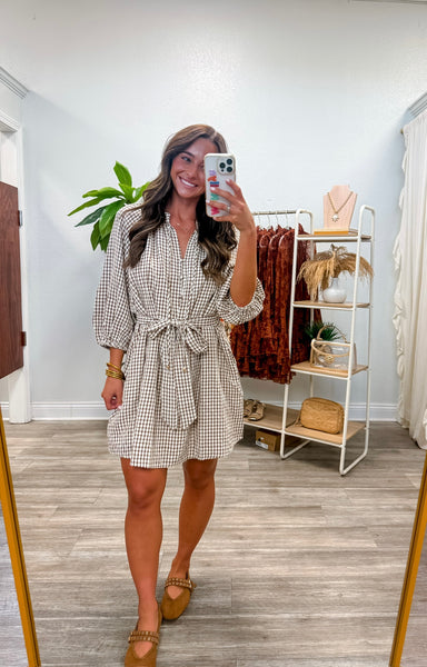 Gingham ¾ Sleeve Mini Dress