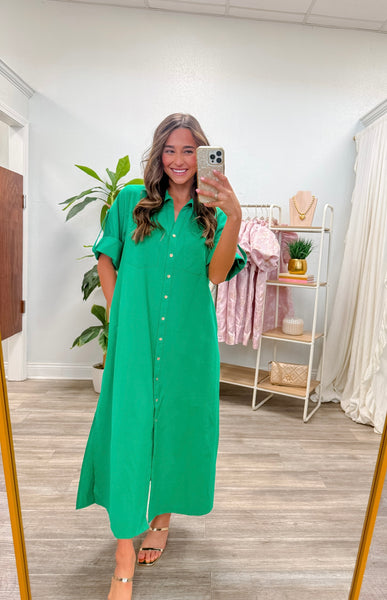 Button Down Woven Midi Dress
