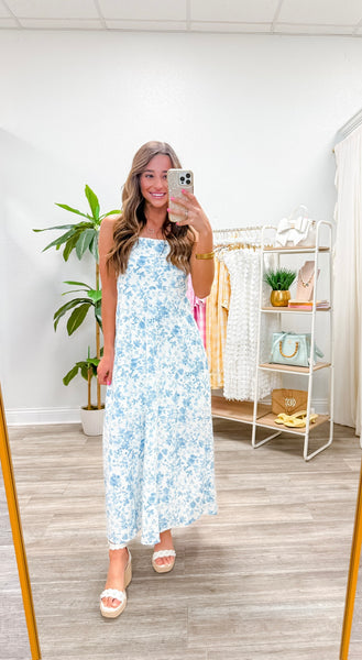 Watercolor Floral Spaghetti Strap Midi Dress