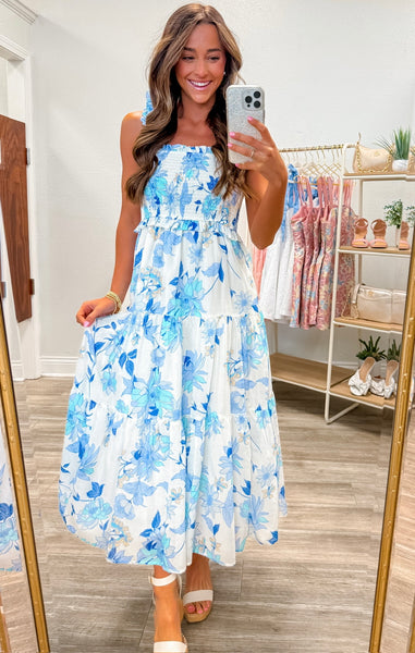 Square Neck Smocking Top Maxi Dress