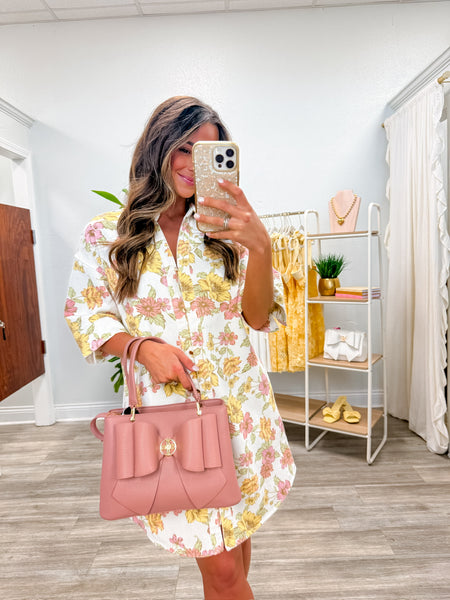 Floral Half Sleeve Mini Shirt Dress