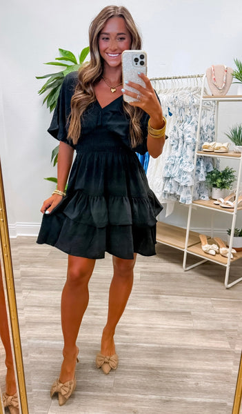 Woven Waist Smocking Tiered Mini Dress