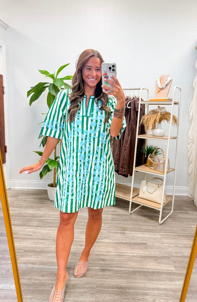 Embroidery Detail Stripe Shift Dress
