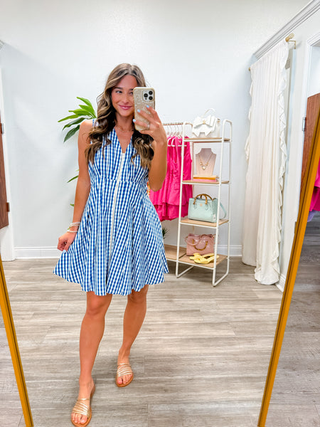 Gingham Sleeveless Front Zip Dress