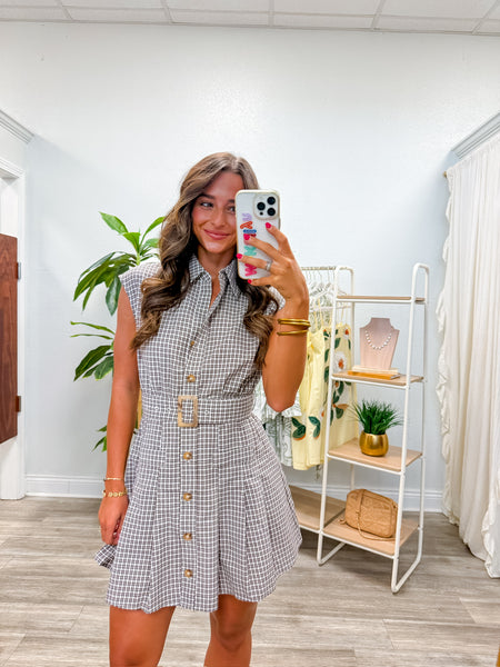 Brown Plaid Belted Mini Dress
