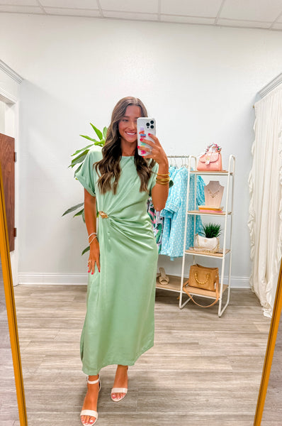 Gathered Metal Trim Midi Dress