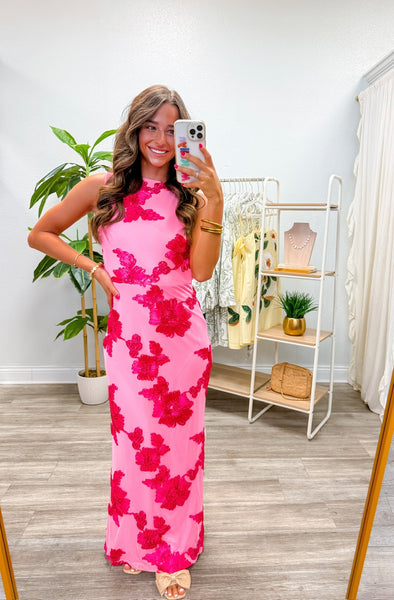 Floral Embroidered Applique Maxi Dress