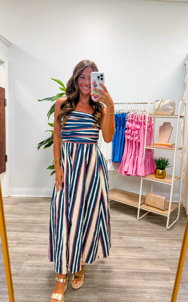 Wide Striped Tube Maxi Dress