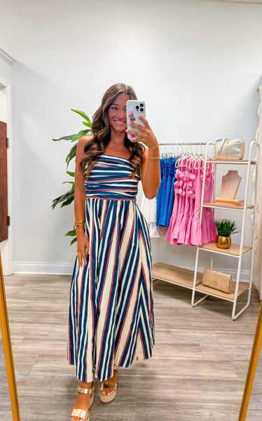 Wide Striped Tube Maxi Dress
