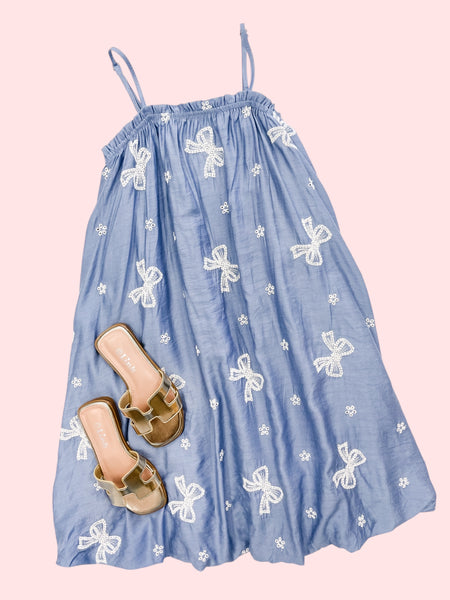 Girls Crochet Bow Embroidered Dress