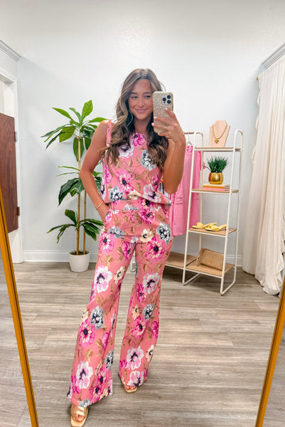 Floral Sleeveless Top & Flare Pants Set