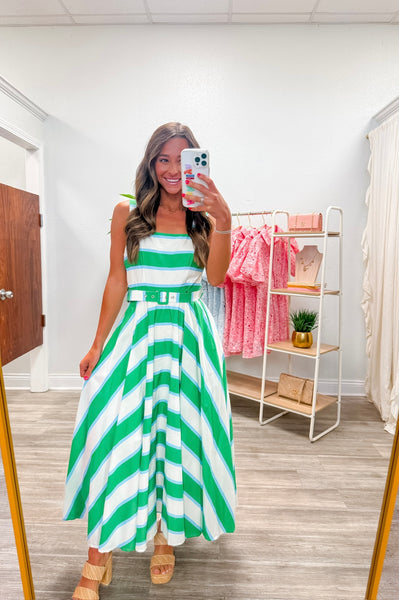 Striped Square Neck Midi Dress