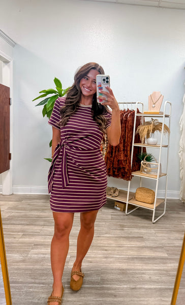 Stripe Print Short Sleeve Mini Dress