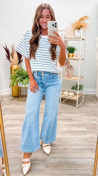 Striped Short Sleeve Knit Top