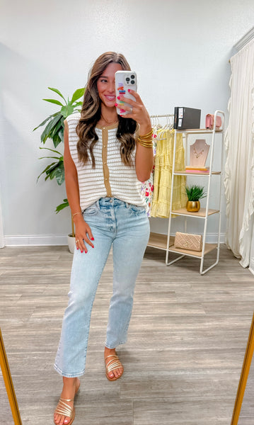 Stripe Knit Button Down Top