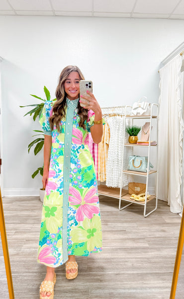 Floral Print Puff Sleeve Midi Dress