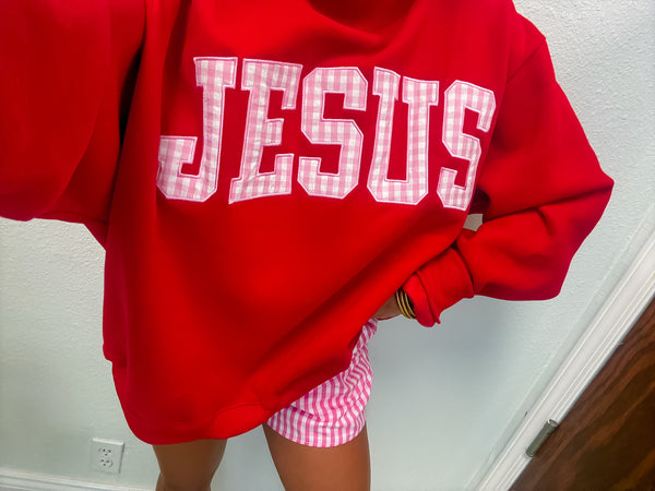 Embroidered Jesus Mock Neck Sweatshirt