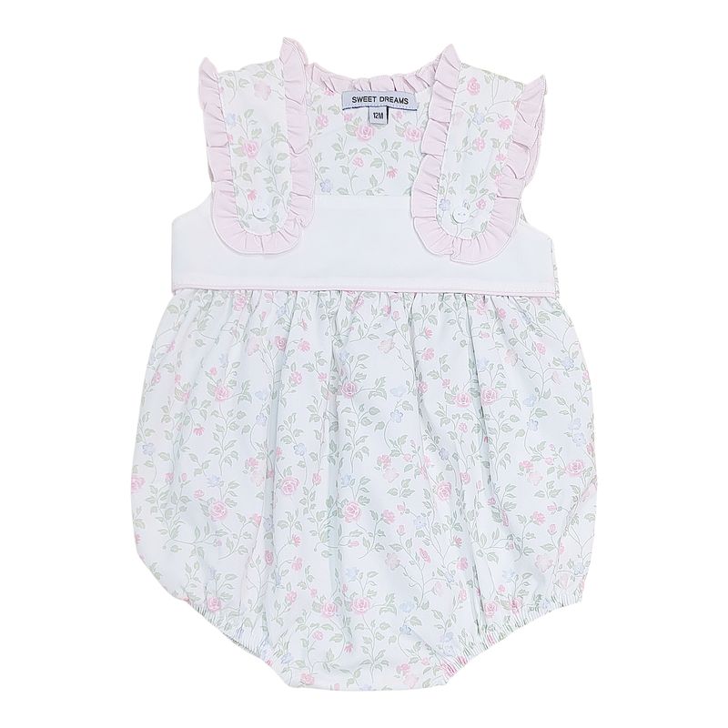 Pink Ruffle Shoulder Floral Print Bubble