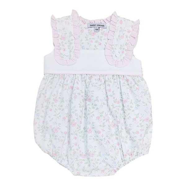 Pink Ruffle Shoulder Floral Print Bubble