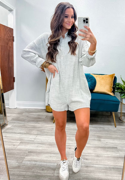 Striped Linen Button Down Romper