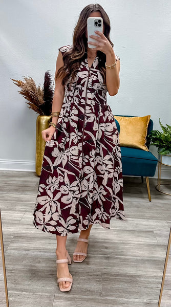 Floral Print Sleeveless Midi Dress