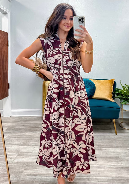 Floral Print Sleeveless Midi Dress