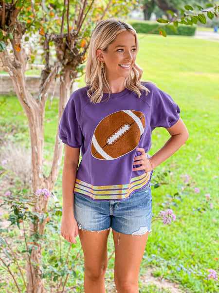 Football Sequin Embroidery Puff Sleeve Top