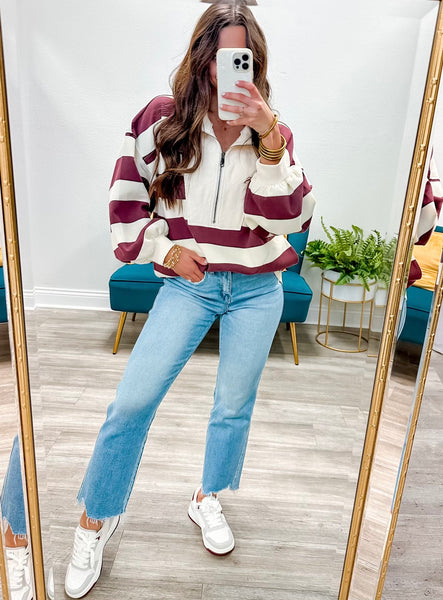 Striped Quarter Zip Pullover Top