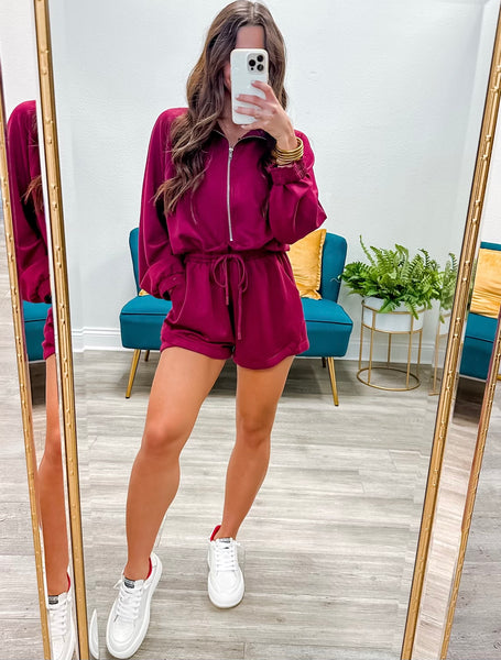 Long Sleeve Half Zip Knit Romper