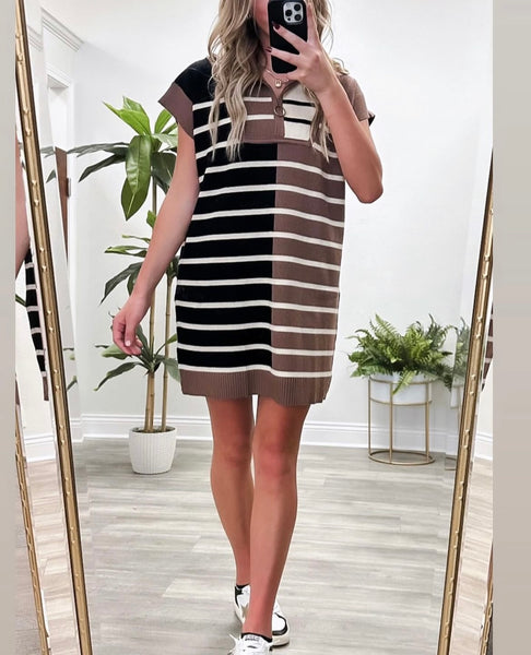 Ribbed Colorblock Striped Mini Dress