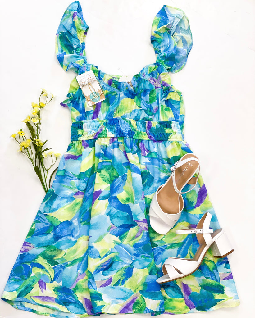 Watercolor Floral Ruffle Mini Dress