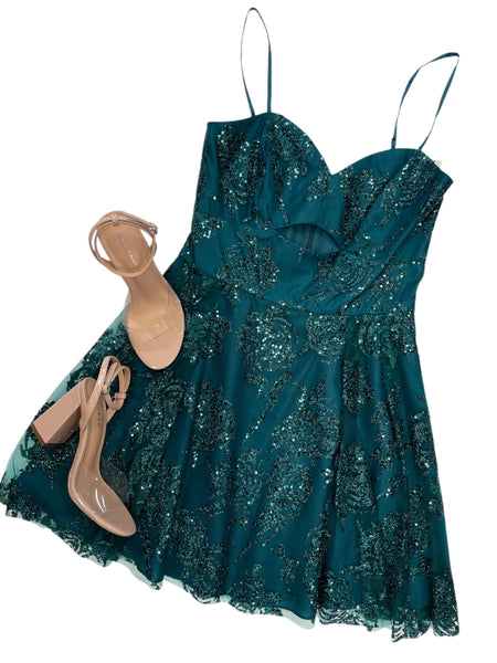 Floral Sequins Thin Strap Flowy Dress