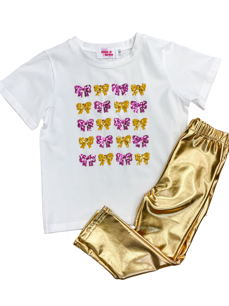 Kids Purple and Gold Bow Tee