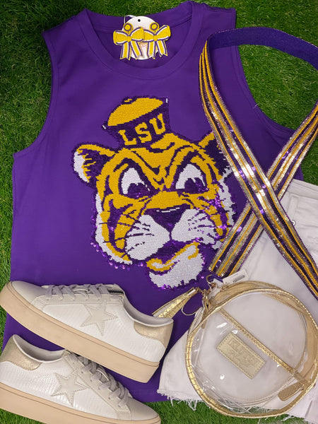 LSU Vintage Tiger Sequin Tank Purple