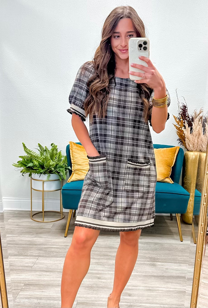 Plaid Short Sleeve Round Neck Mini Dress