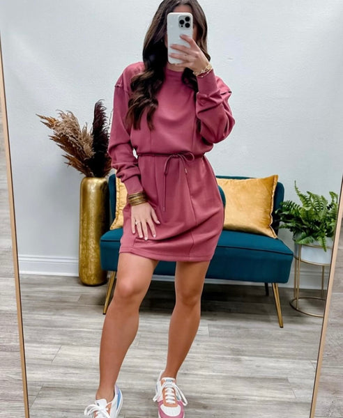 Drawstring Waist Tie Long Sleeve Dress