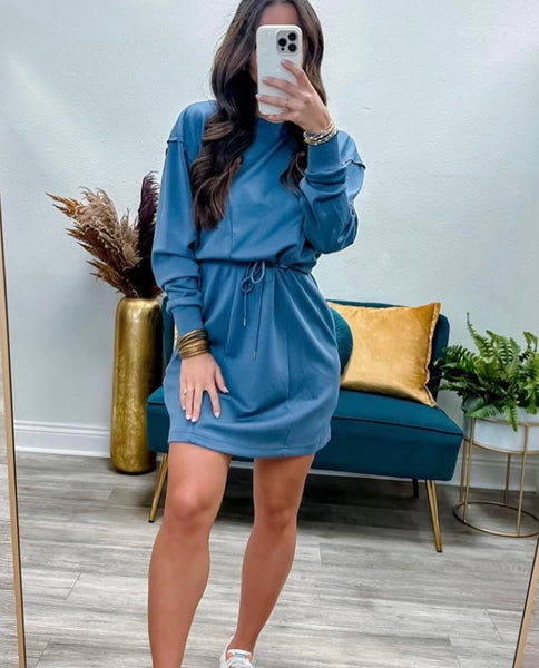 Drawstring Waist Tie Long Sleeve Dress