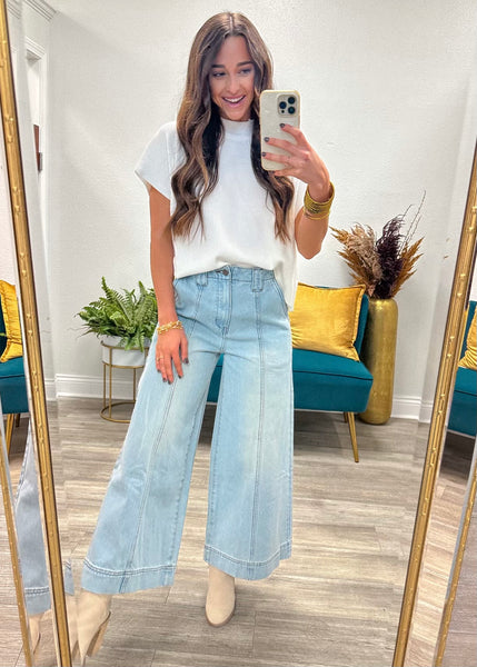 Denim High Waisted Wide Leg Pant