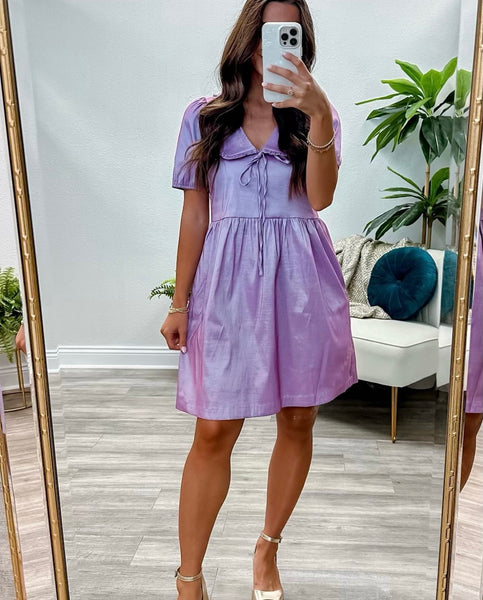 Shiny Baby Doll V-Neck Dress