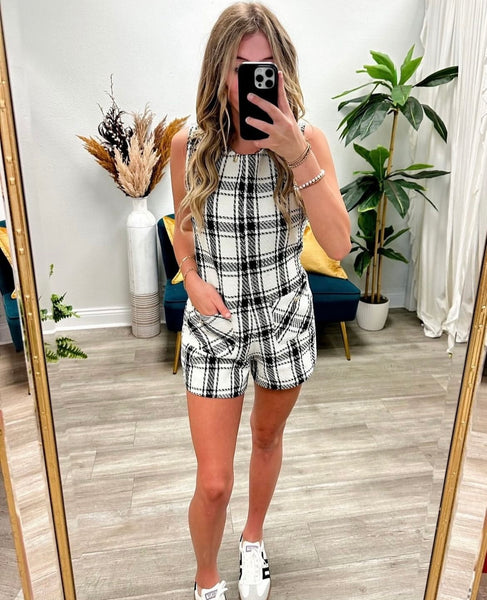 Sleeveless Round Neck Tweed Romper