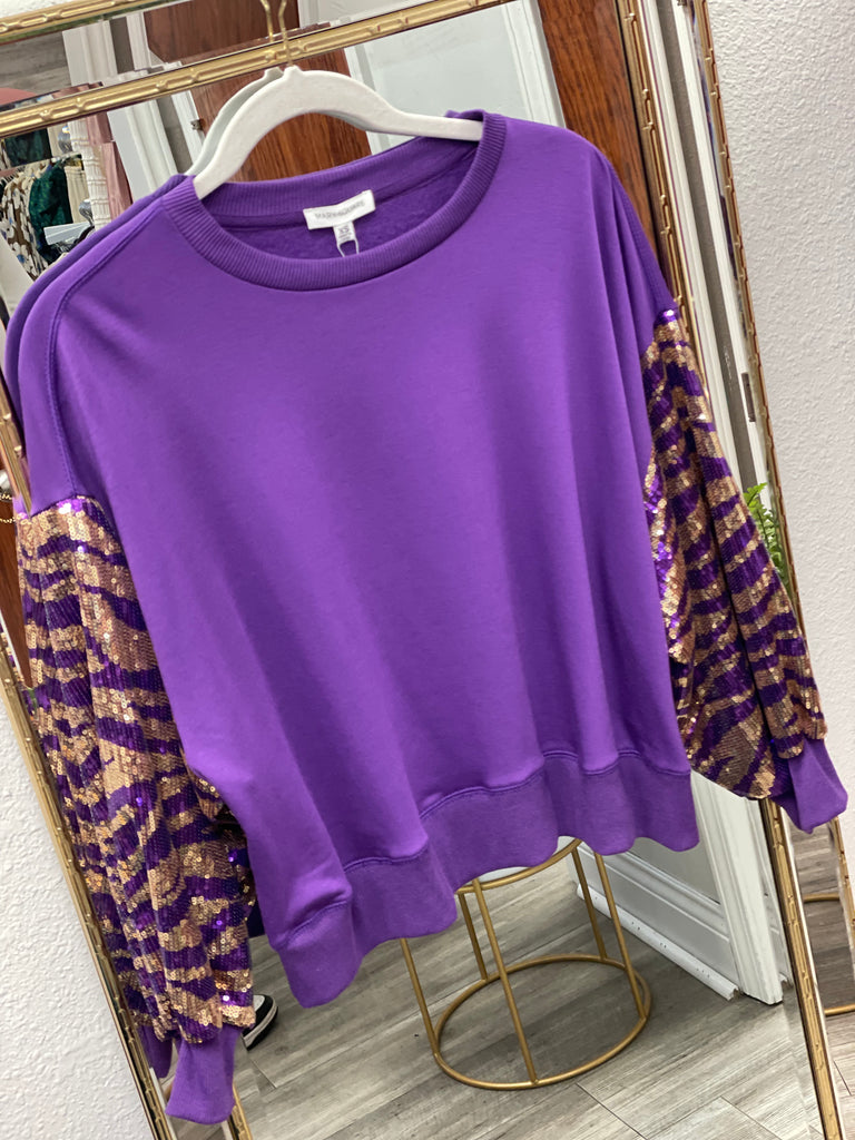 Millie Sequin Tiger Stripe Sleeve Sweatshirt