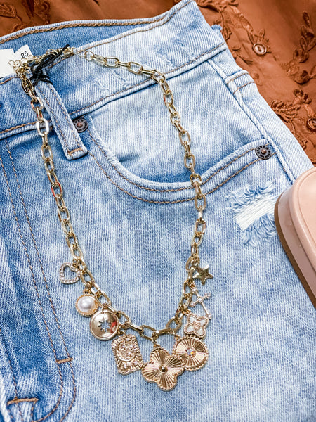 Multi Charms Chain Link Necklace