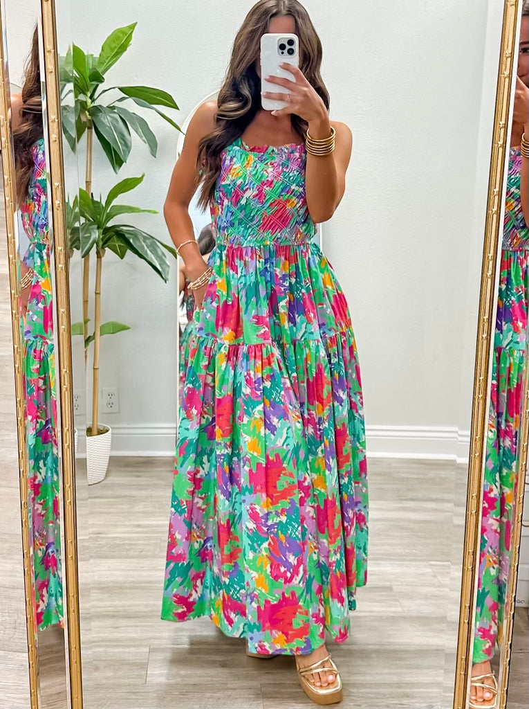 Poplin Floral Smocked Maxi Dress