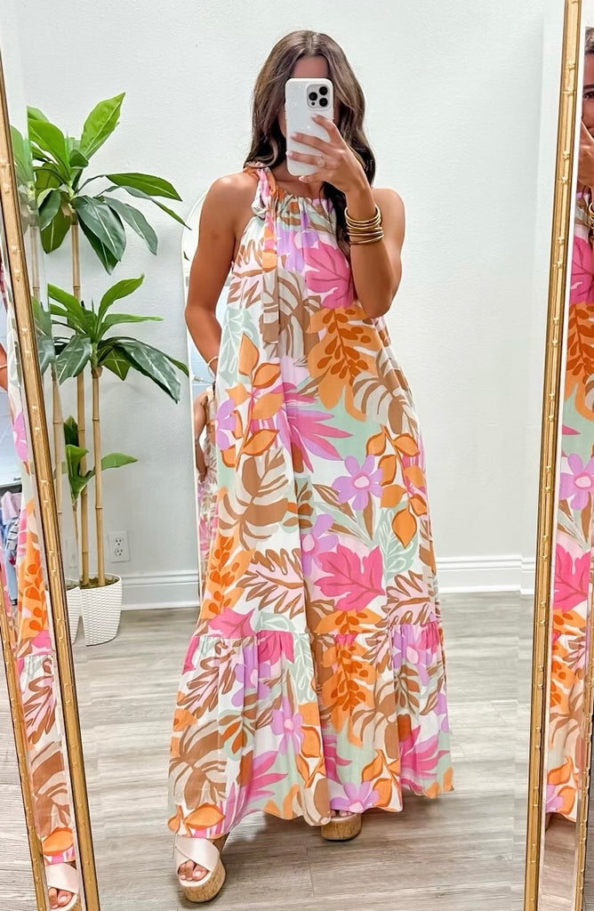 Floral Adjustable Tie Strap Maxi Dress