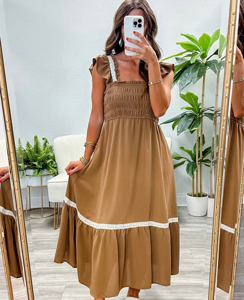 Smocked Ruffle Sleeveless Midi Dress