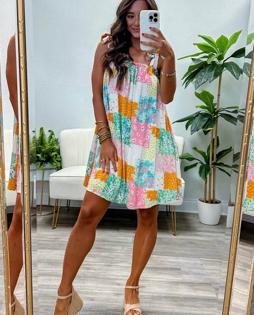 Floral Patchwork Tie-Strap Dress