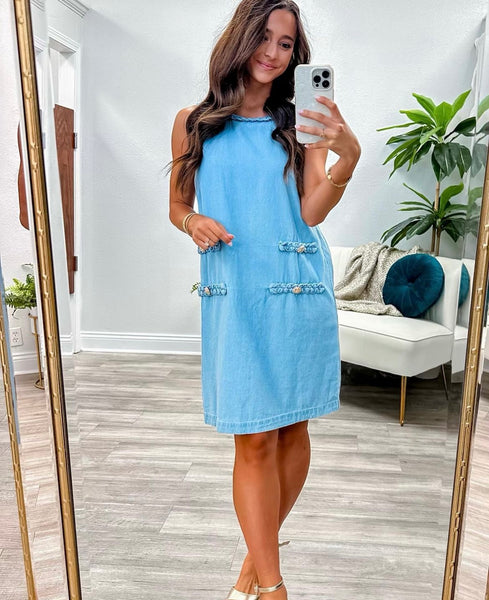 Denim Round Neck Sleeveless Mini Dress