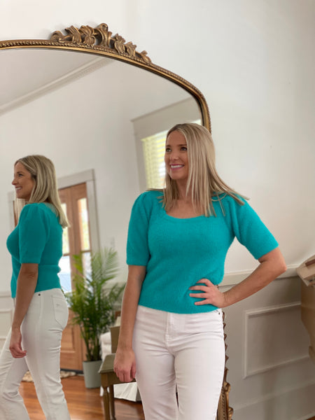 Short Sleeve Square Fuzzy Sweater Top