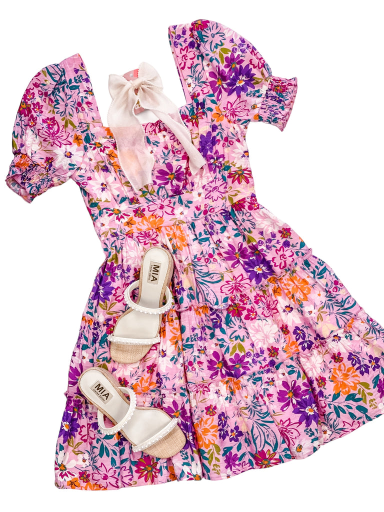 Floral Puff Sleeve Ruffle Tiered Midi Dress