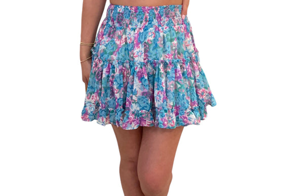 Floral Smocked High Waist Skirt